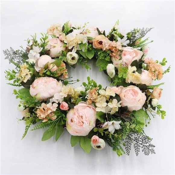 Spring Wreath Artificial Peony Flower Wreath for Front Door 20 inch Springtime